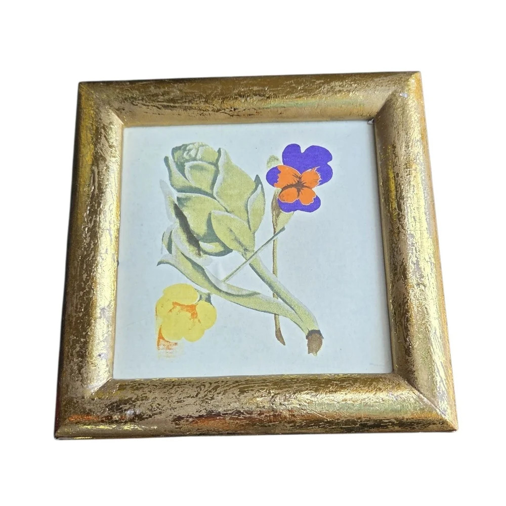 Gold Triple Frame with Floral Art